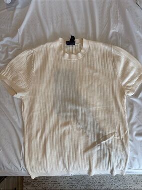 H&M Cream Ribbed Short-Sleeve Crewneck Tee